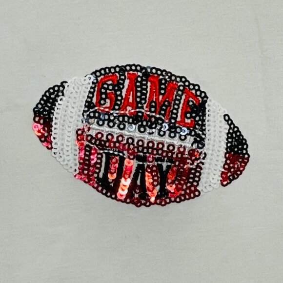 Queen of Sparkles QOS Game Day Football Sequin Tee Shirt Relaxed XS - Picture 3 of 6